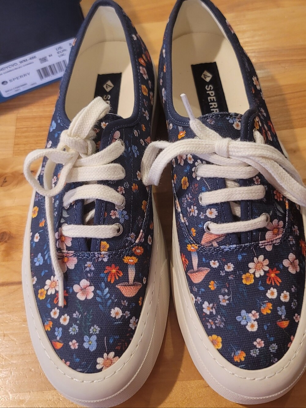 Sperry Navy Floral Canvas  Lace-Up Sneakers with White Soles